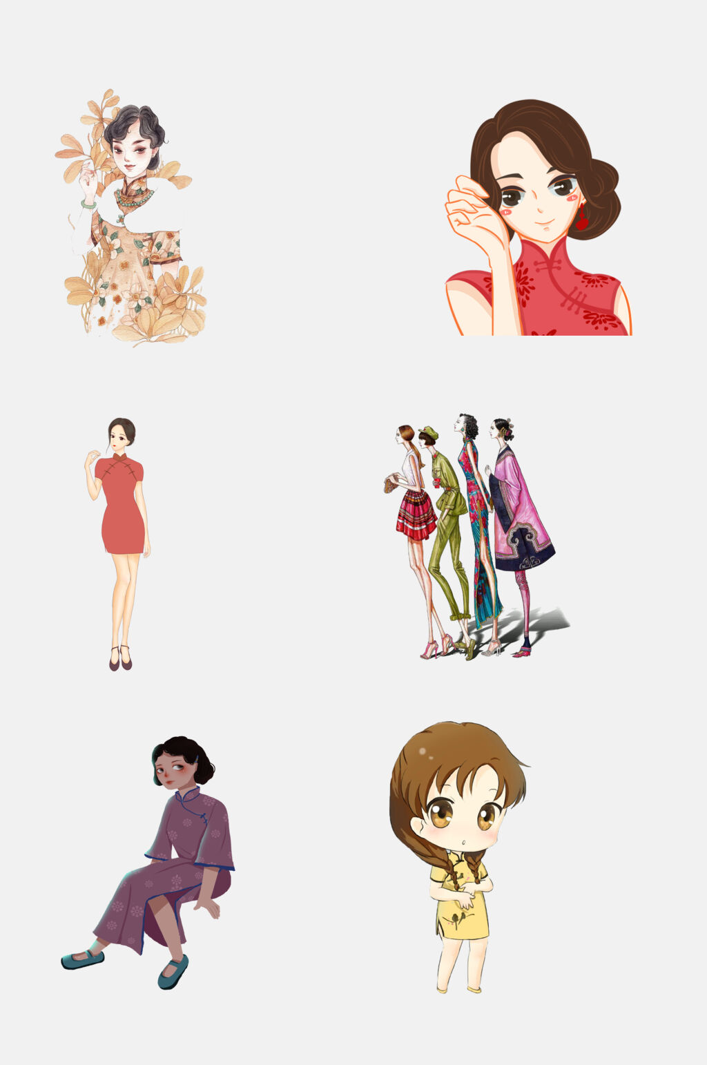 创意中国风旗袍古典美女素材素材