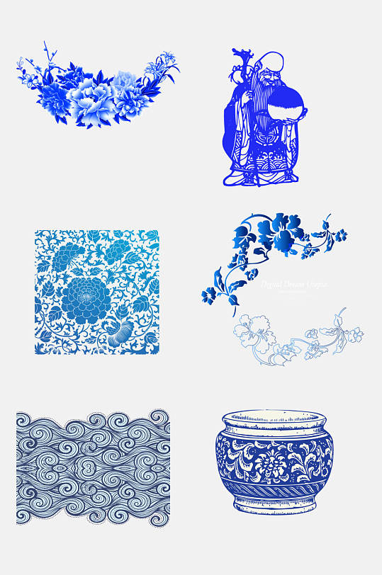 创意蓝色中国风青花瓷图案素材