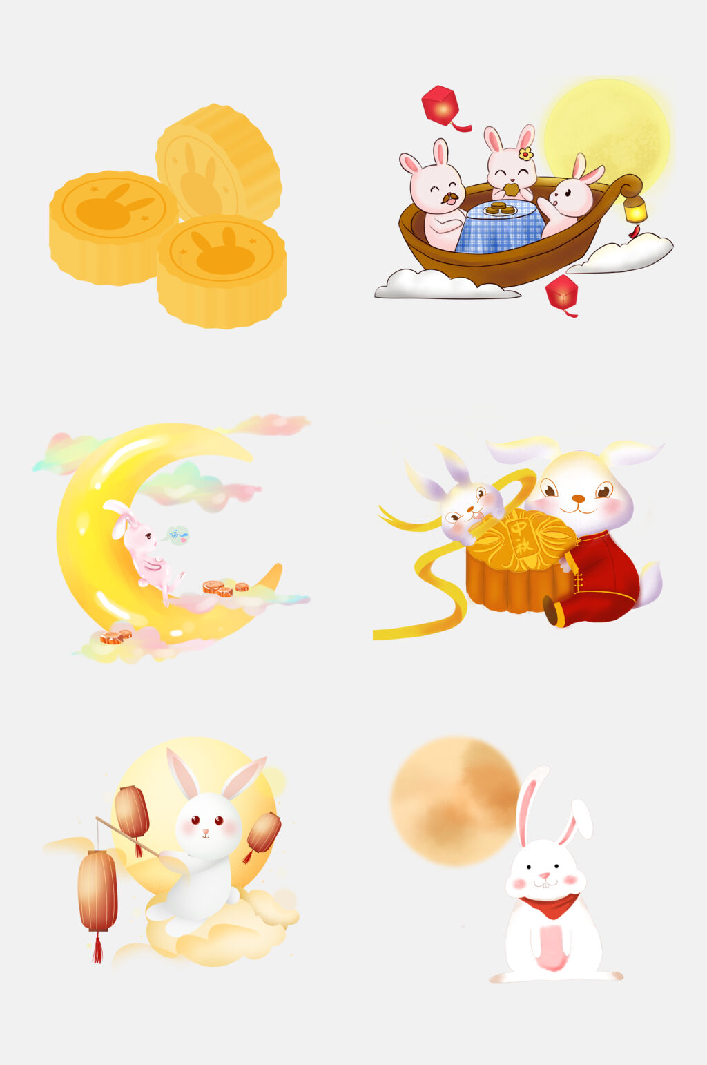 唯美梦幻中秋节玉兔抠元素素材