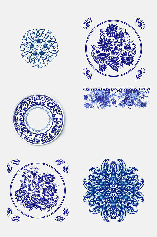 中国风青花瓷花卉图纹图案素材