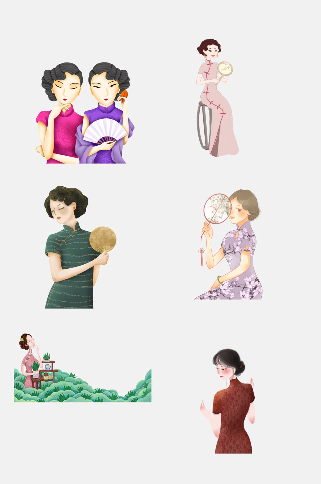 国潮魅力中国风旗袍古典美女素材素材