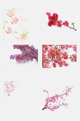 春季粉色桃花树枝荷花莲花免抠元素