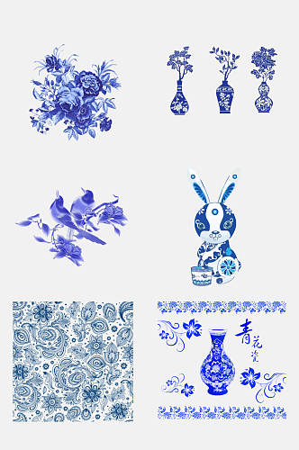 创意中国风青花瓷图案花瓶素材