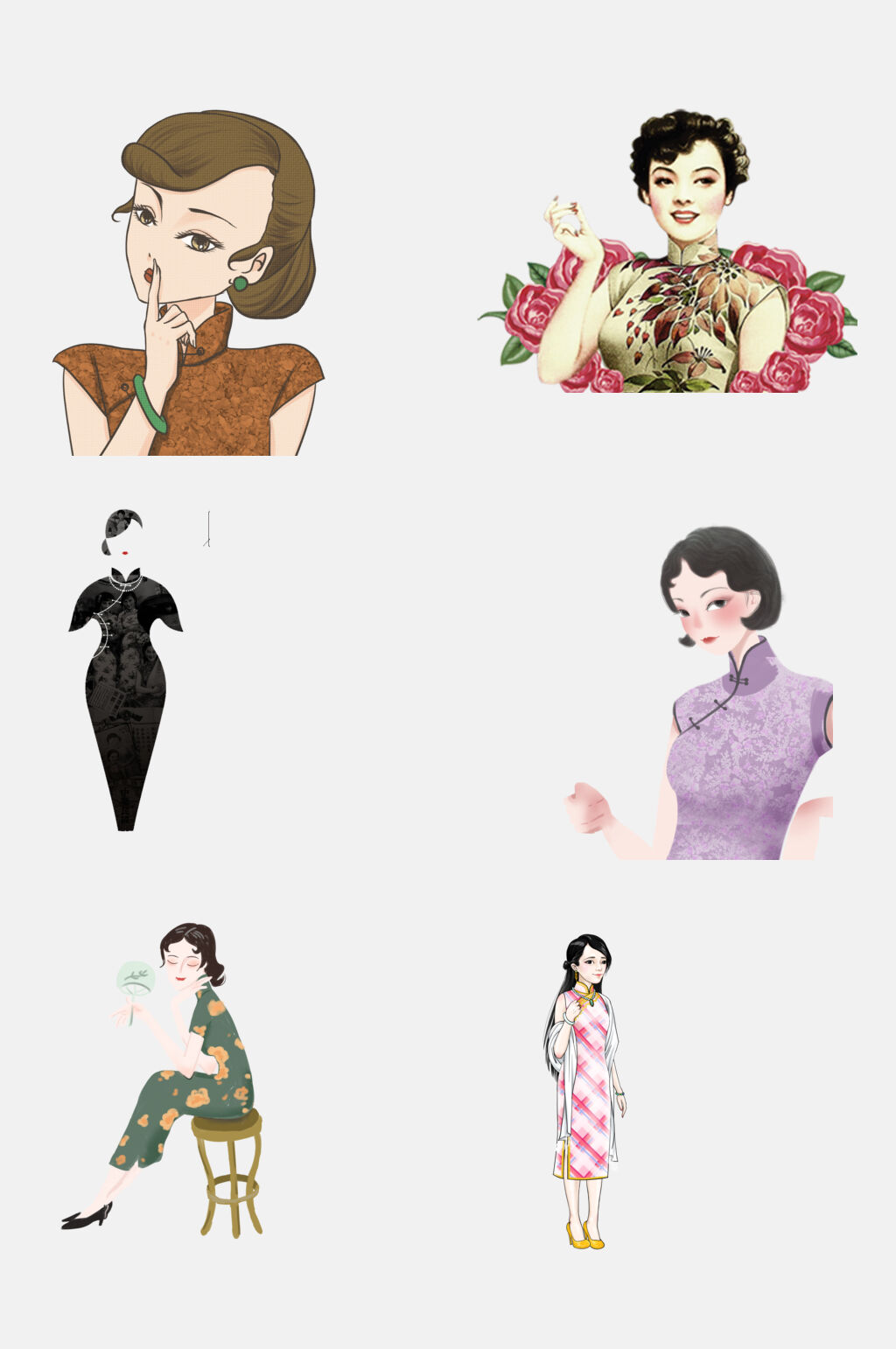 创意水彩中国风旗袍古典美女素材素材