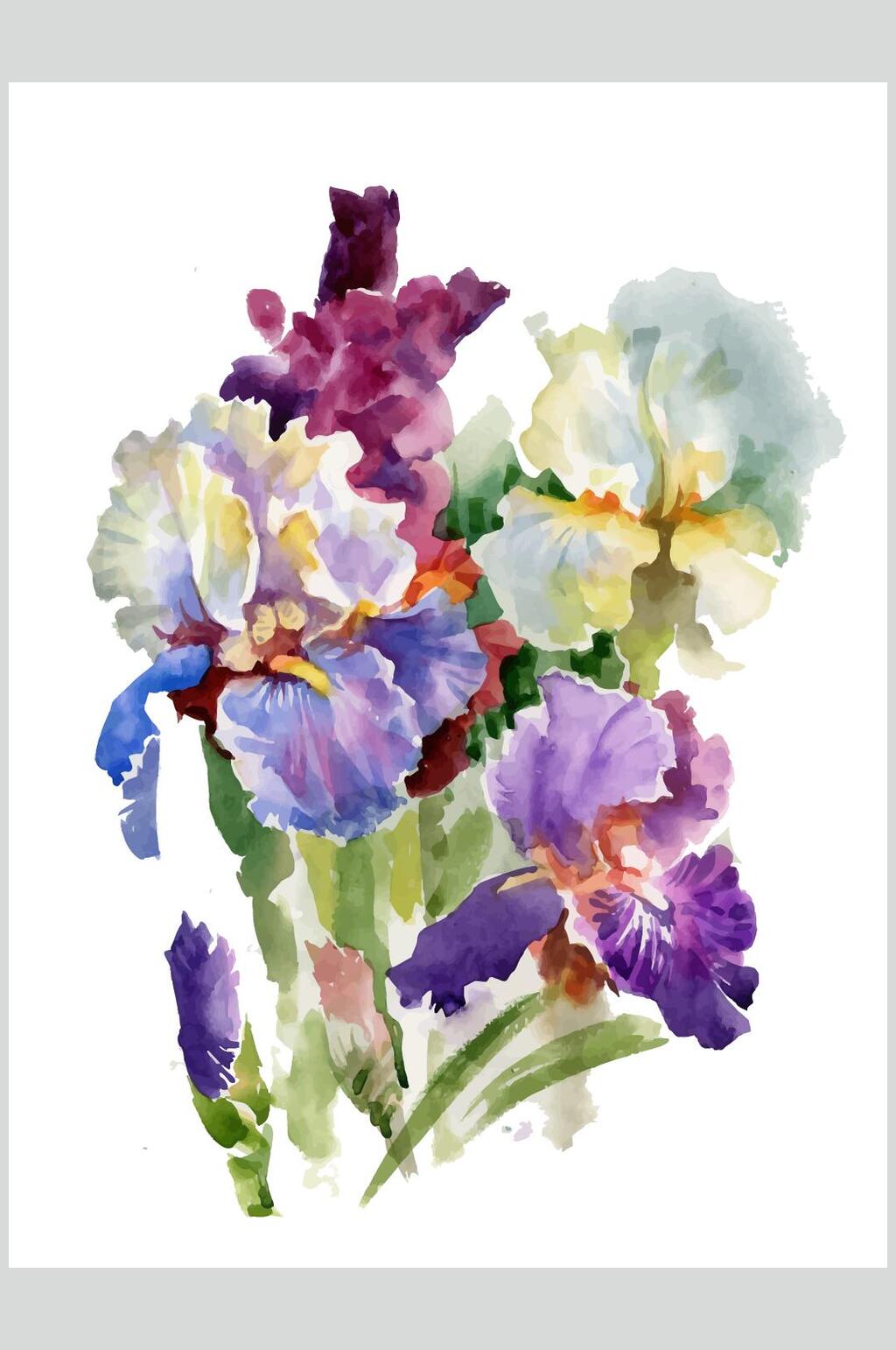 清新淡雅水彩花卉矢量素材素材