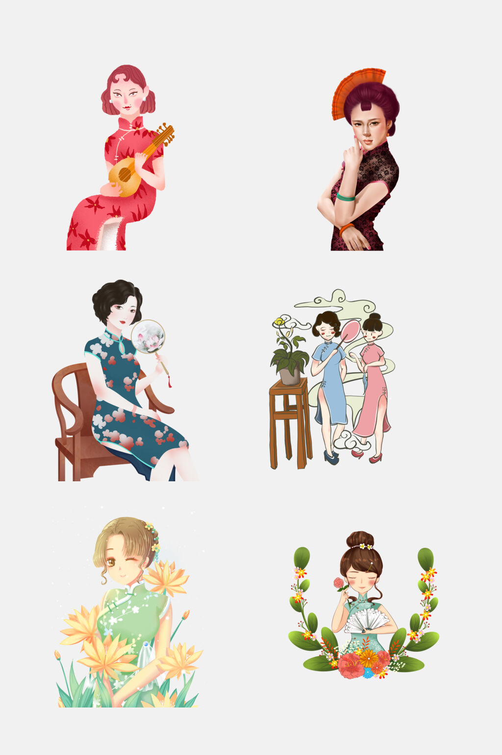 潮流中国风旗袍古典美女素材素材