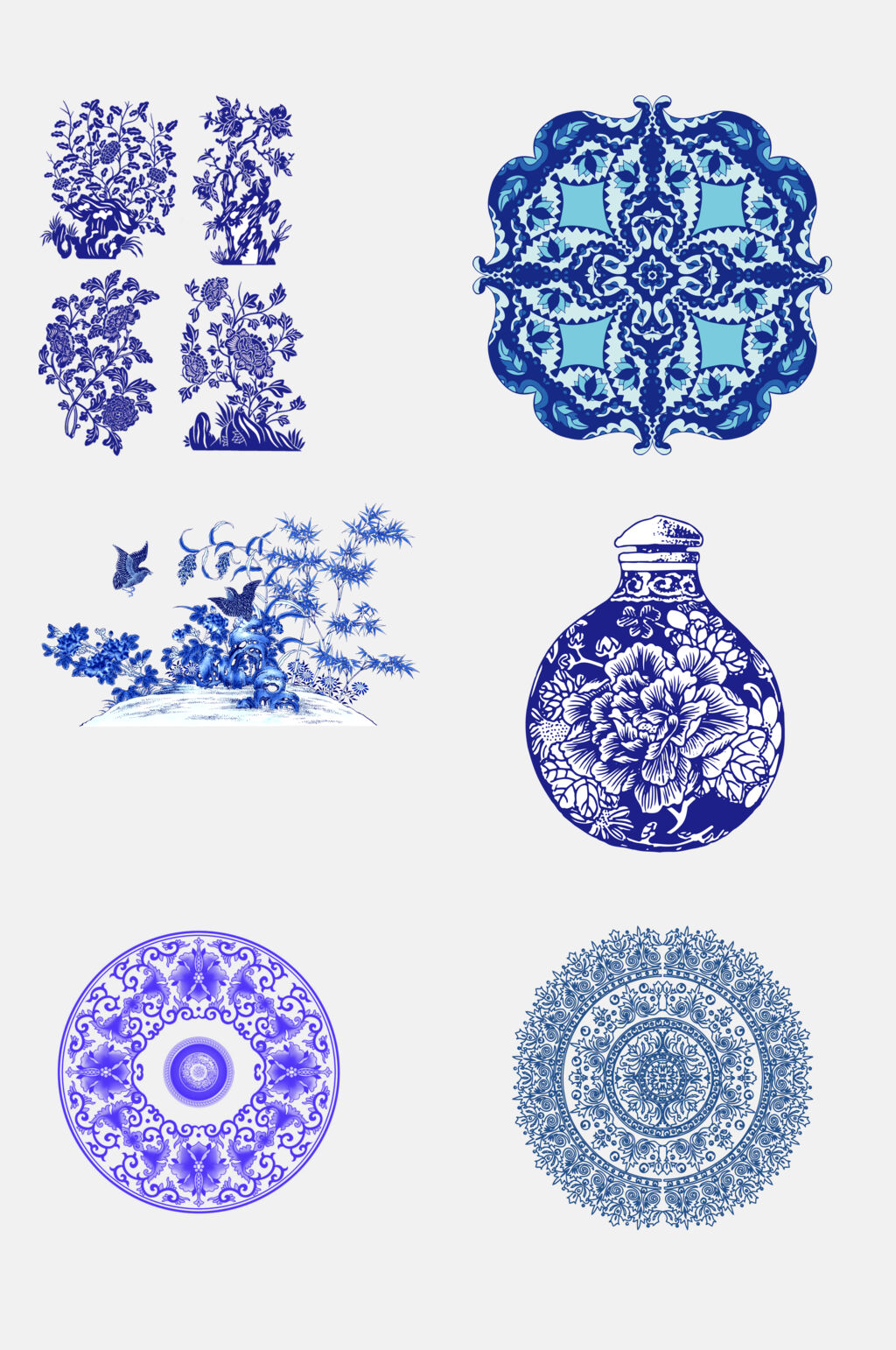 精美高端中国风花纹青花瓷图案素材素材