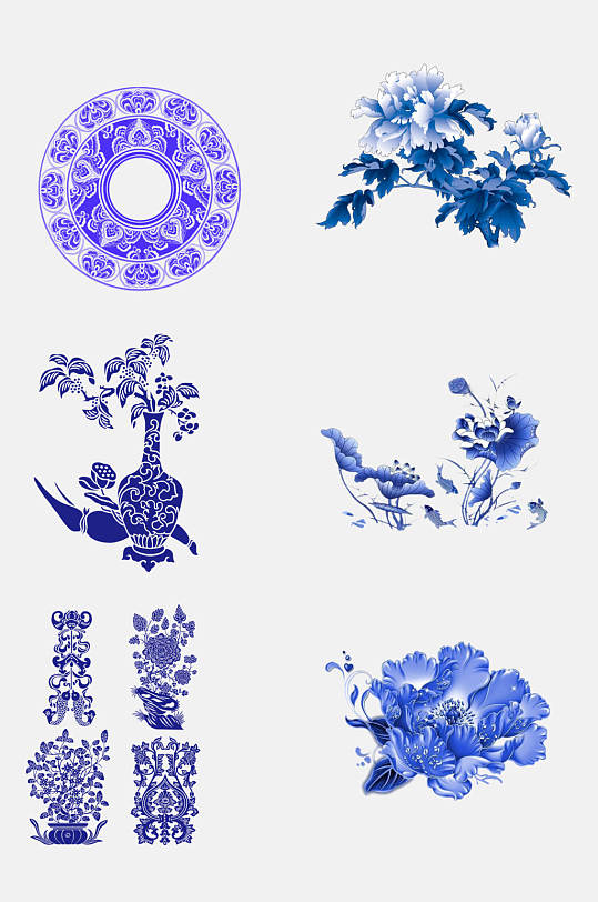 中国风青花瓷花瓶花卉图案素材
