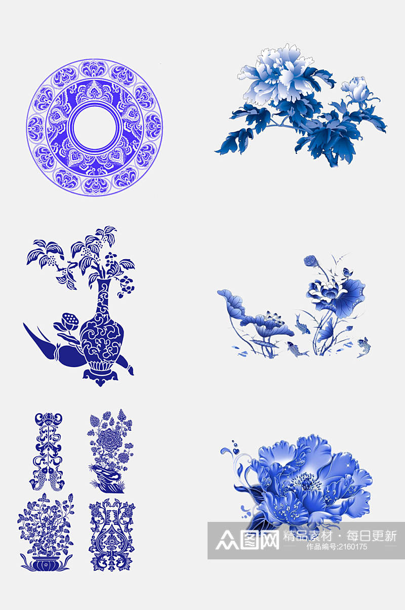 中国风青花瓷花瓶花卉图案素材素材