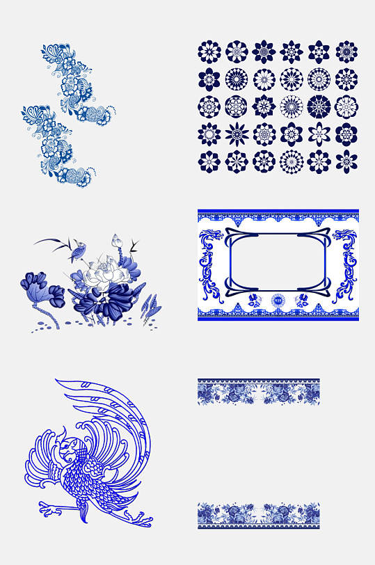 水彩高端中国风青花瓷图案素材
