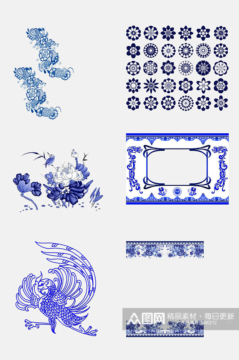 水彩高端中国风青花瓷图案素材素材