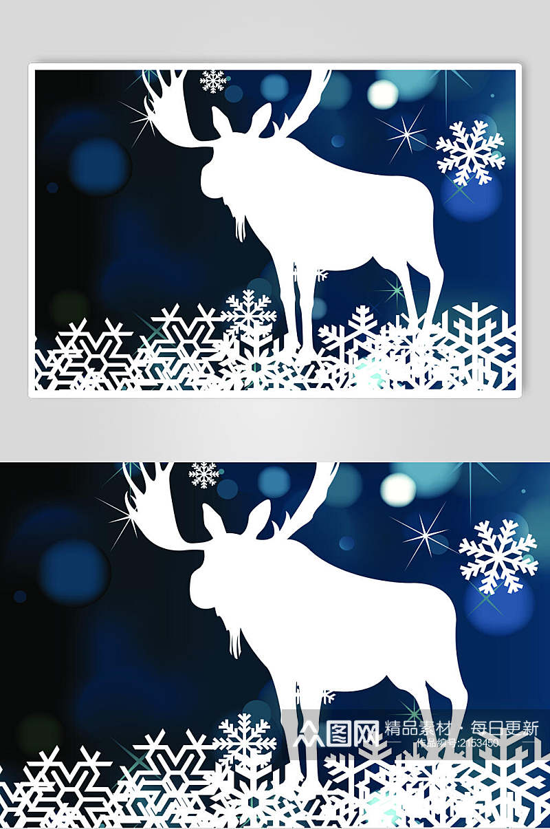 白鹿圣诞节剪纸插画素材
