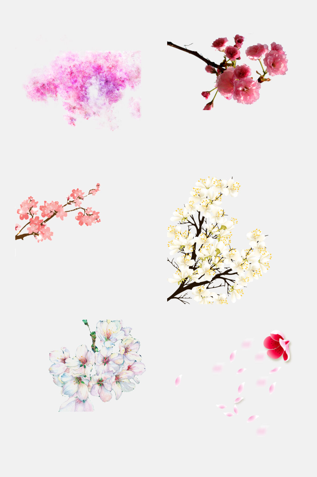 春季水彩樱花桃花荷花莲花免抠元素素材