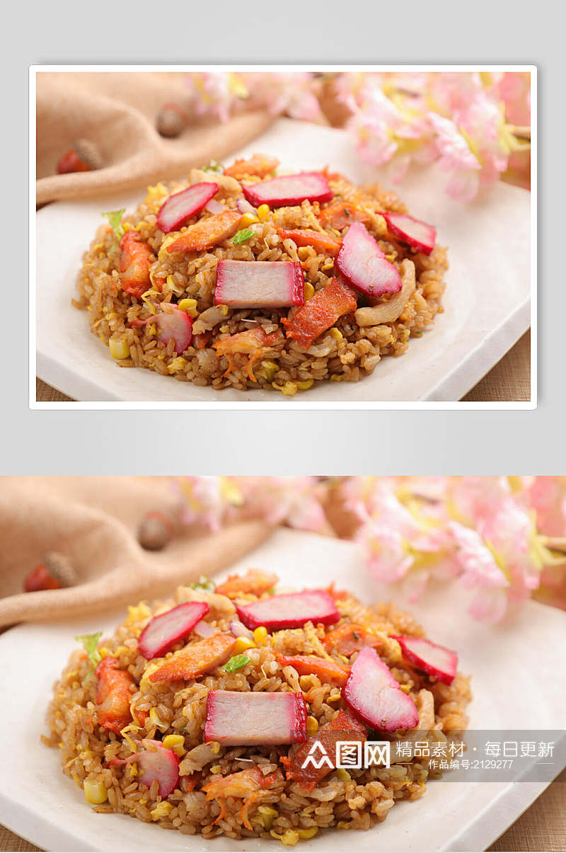 新鲜美味腊肉酱油蛋炒饭食物摄影图片素材