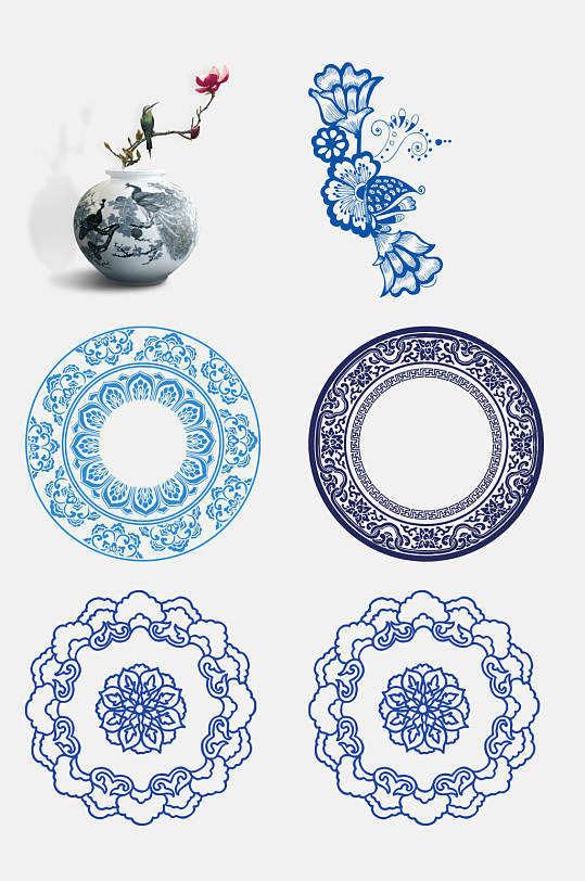 装饰品青花瓷花纹免抠元素