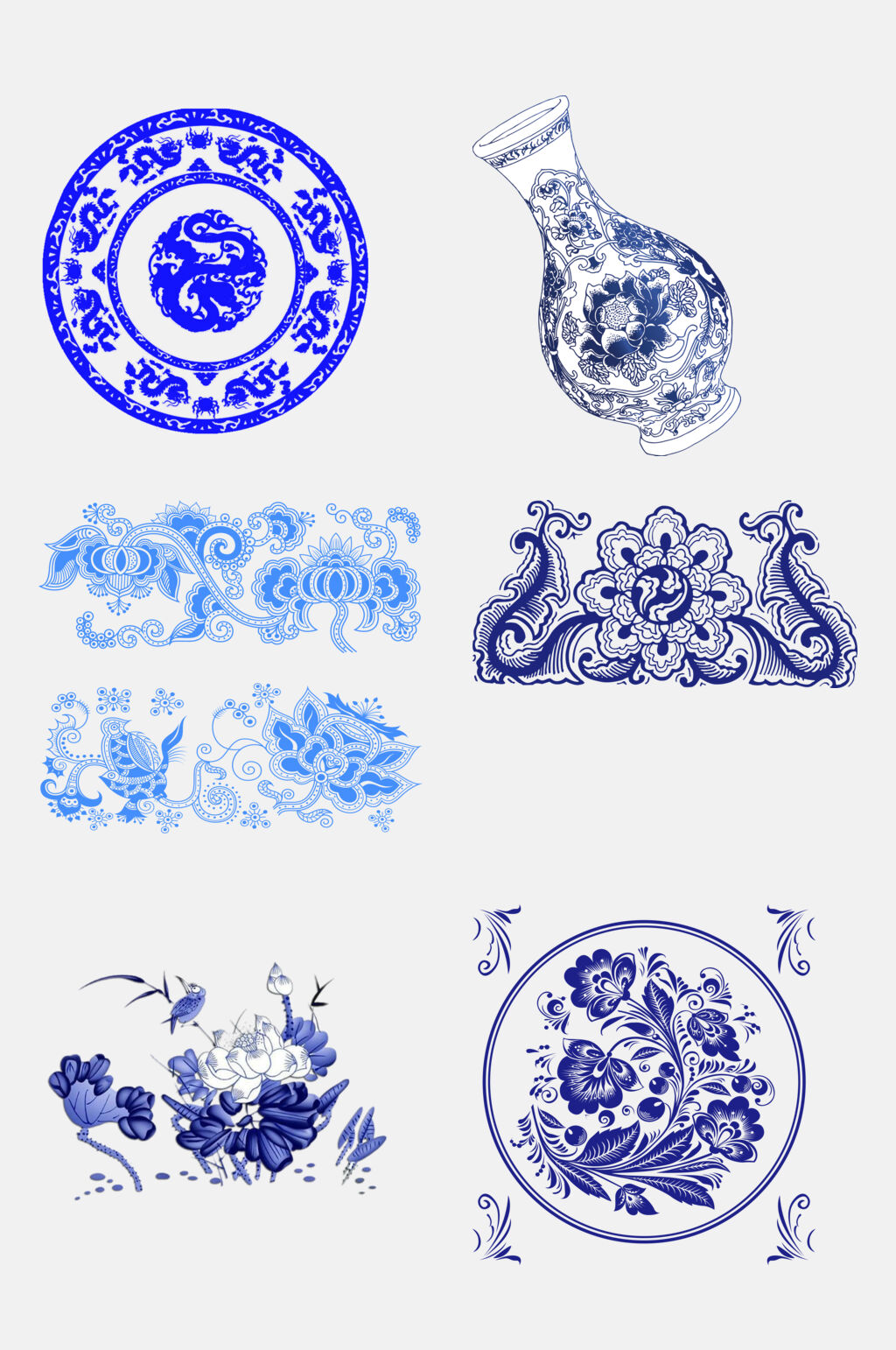 中国风青花瓷餐具花卉图案素材素材