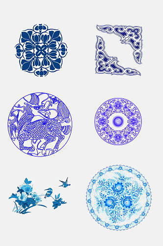 中国风青花瓷花鸟图案素材