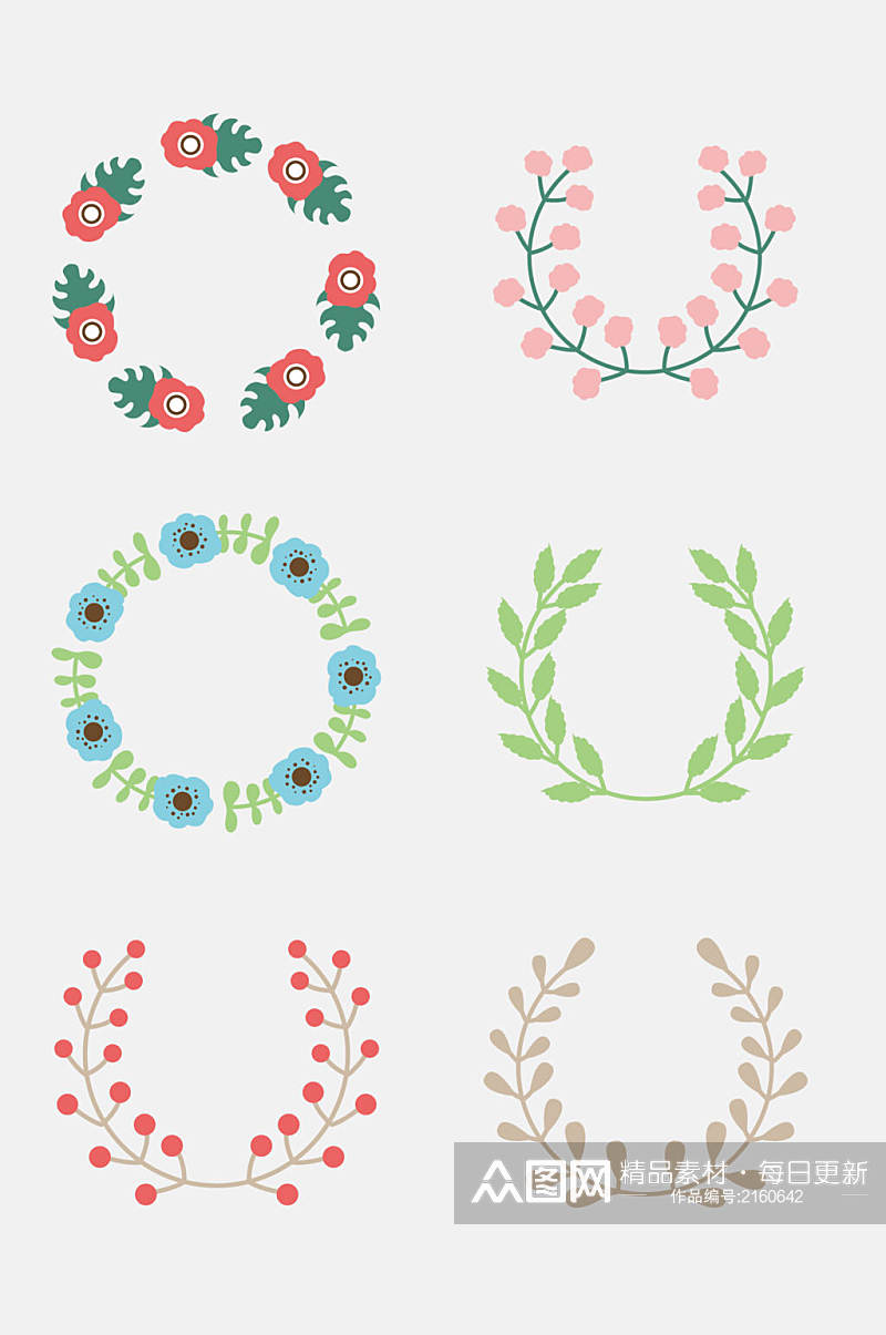 清新花草植物花环装饰标签设计元素素材