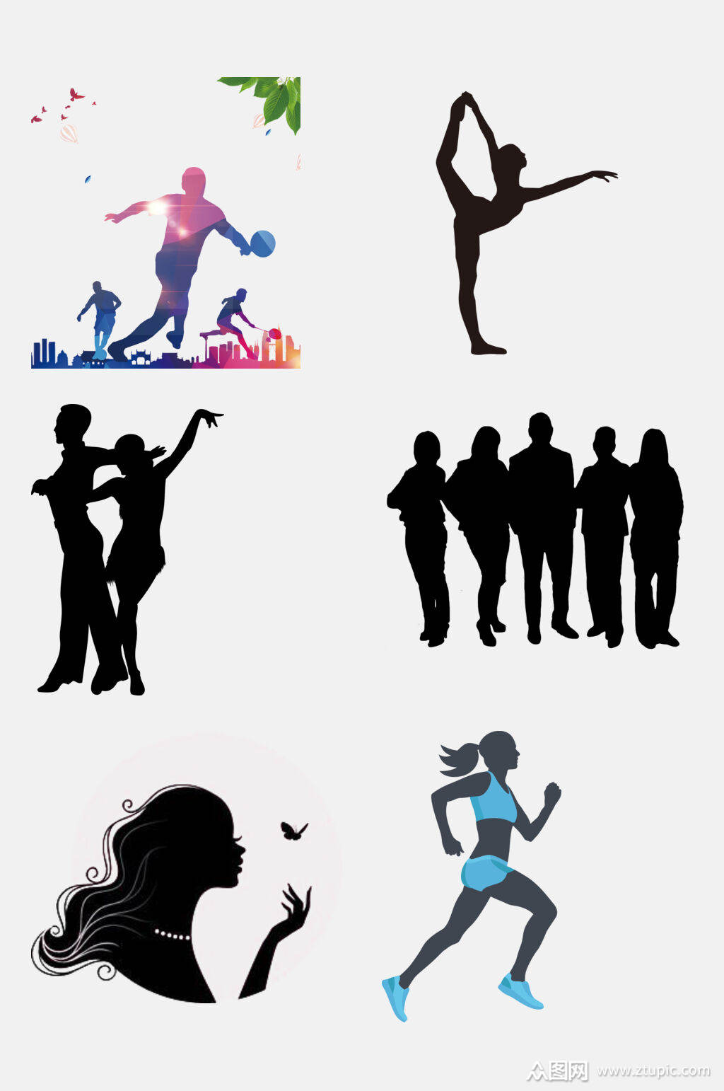 跑步人物剪影免抠元素素材