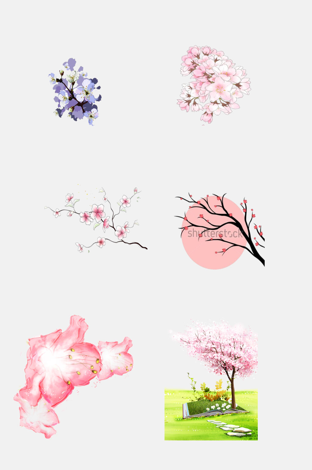 水彩春季桃花樱花荷花莲花免抠元素素材
