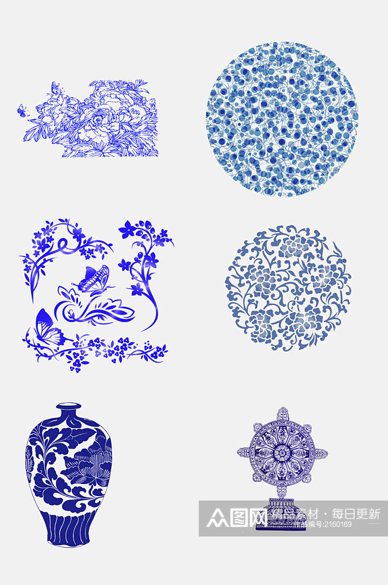 中国风青花瓷装饰品图案素材素材
