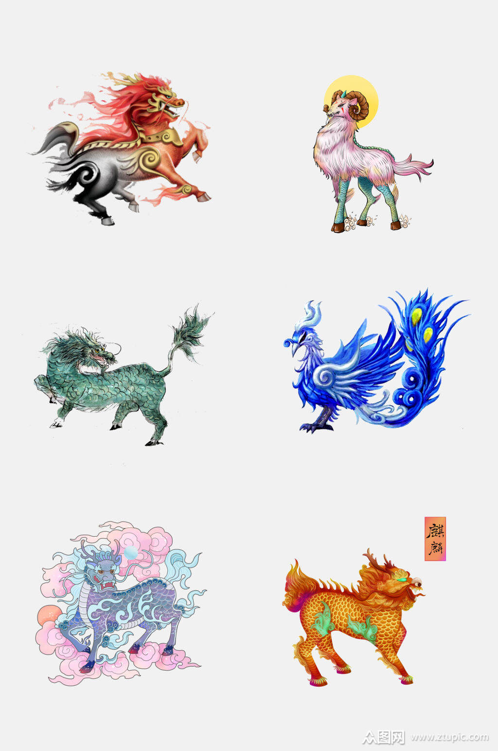 中国传统神兽青龙白虎免抠元素