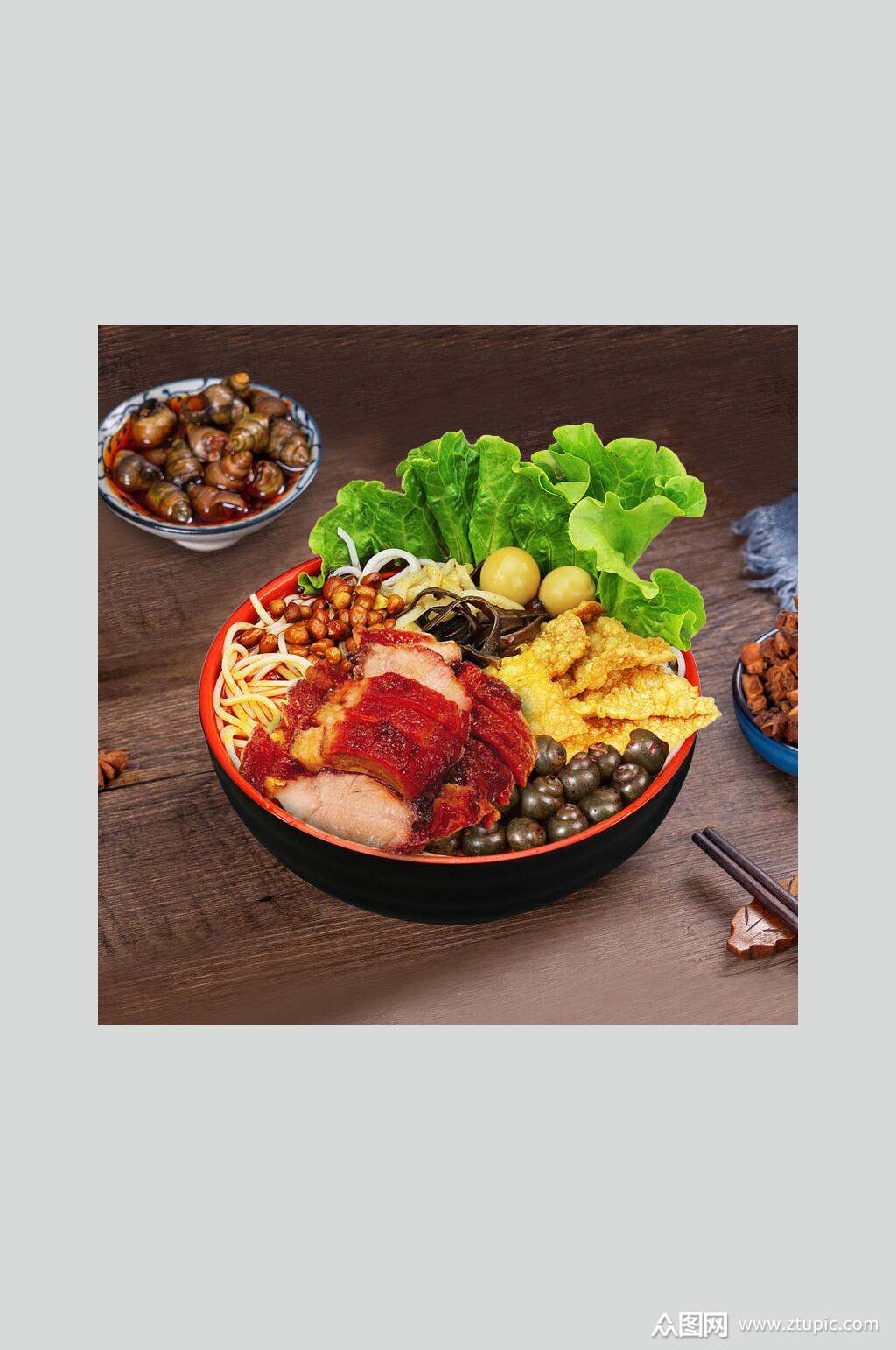 叉烧螺蛳粉摄影图片素材