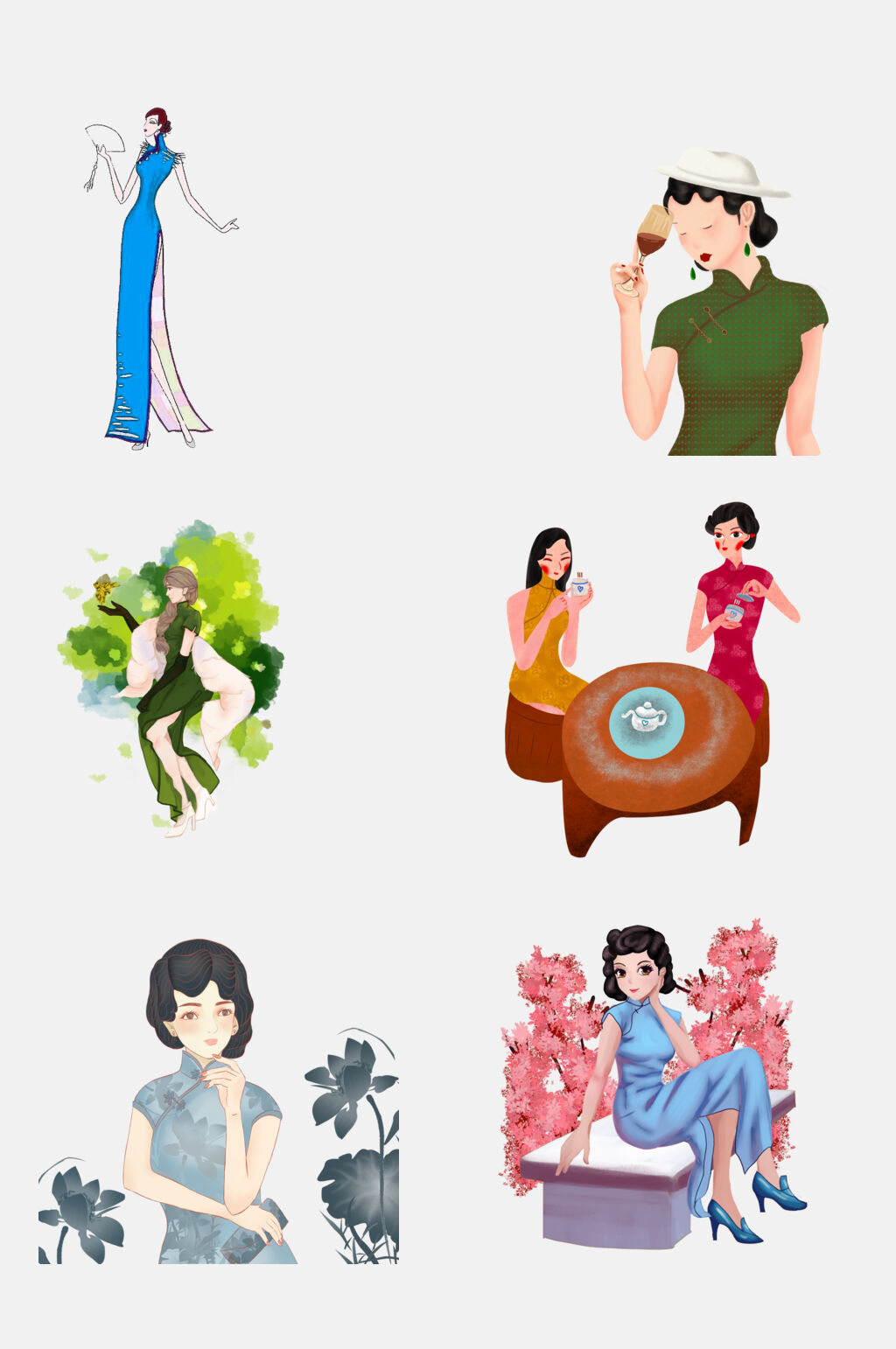 典雅中国风旗袍古典美女人物素材素材