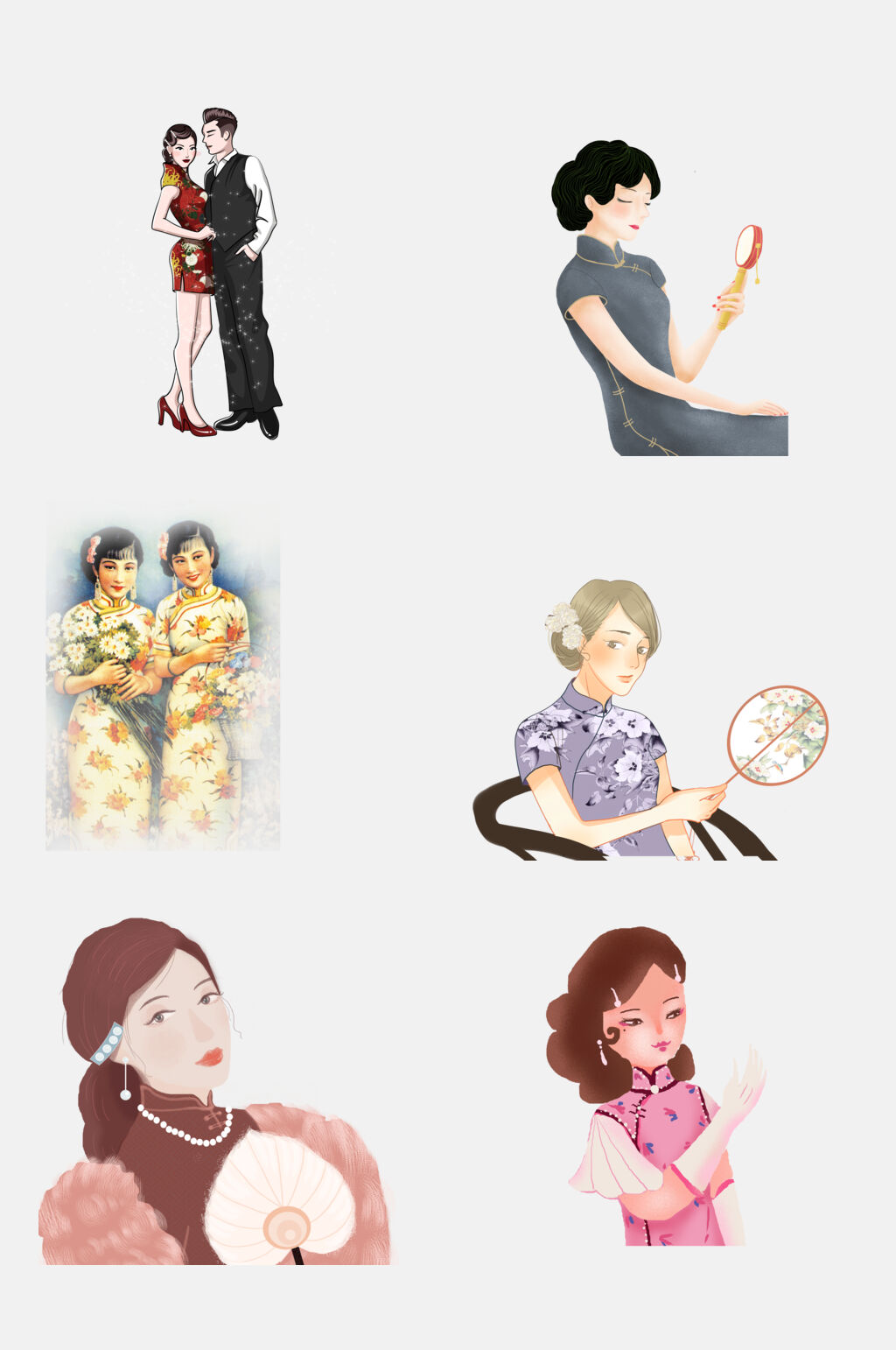 水彩魅力中国风旗袍古典美女素材素材