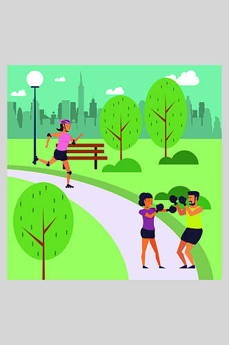 户外运动健身跑步插画素材