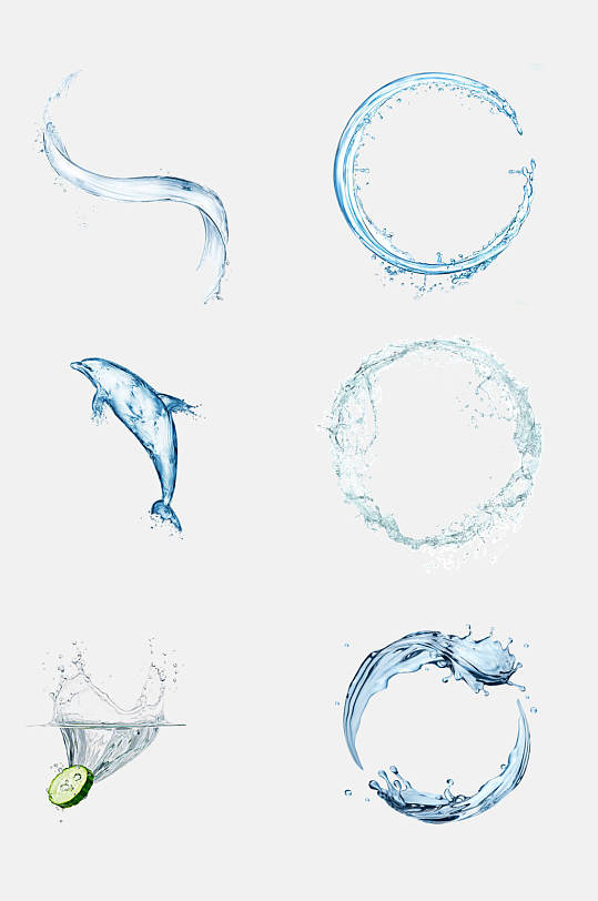 创意海豚水环水波水滴水花免抠元素