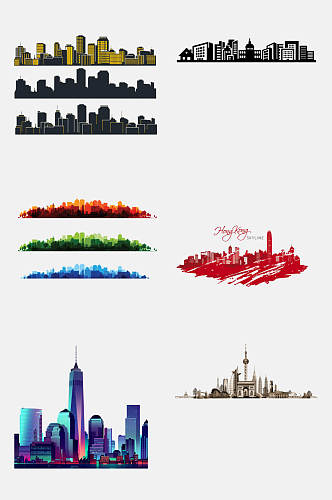 香港建筑城市剪影免抠设计元素
