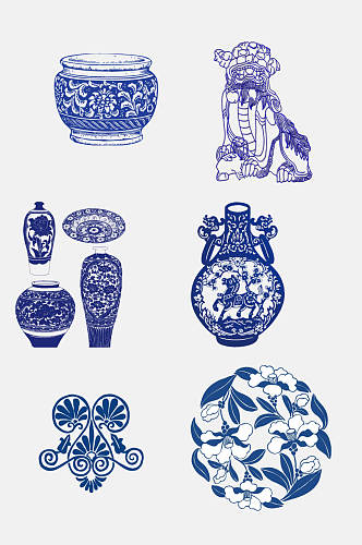 中国风唯美蓝色花卉瓶子青花瓷图案素材