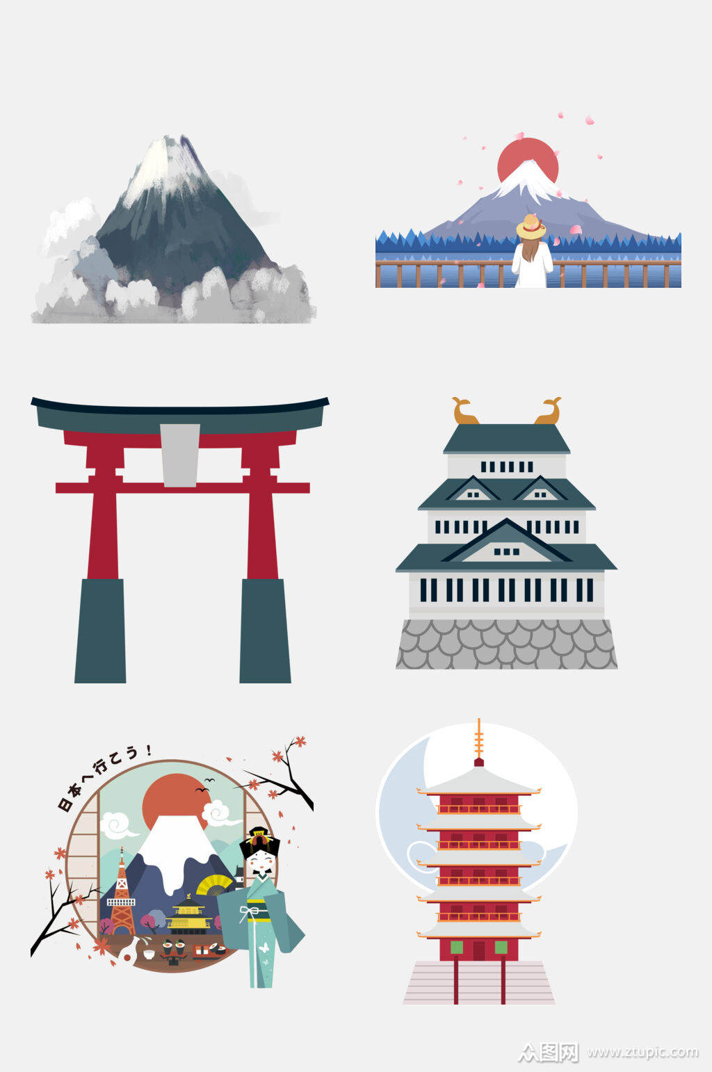 日本旅游著名景点地标建筑风光免抠元素