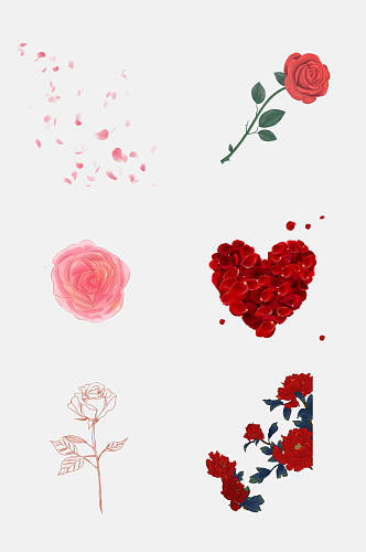 水彩创意爱心情人节玫瑰花免抠元素