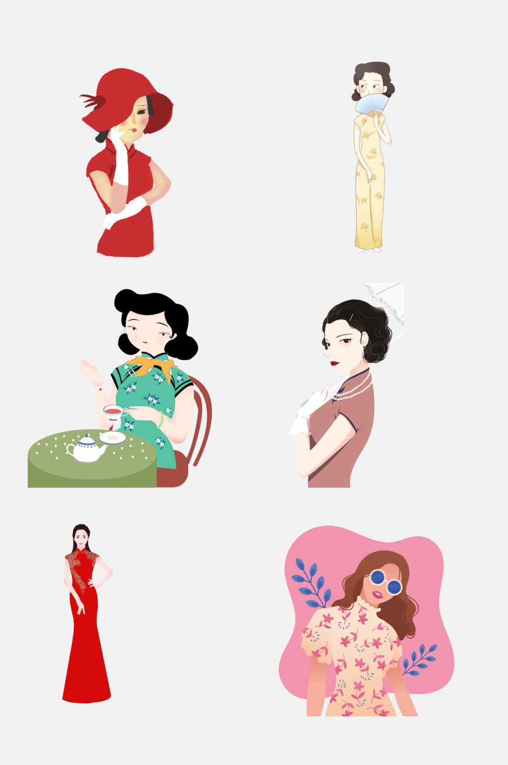 民国风优雅中国风旗袍古典美女素材素材