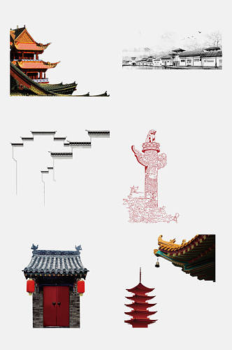 中华柱古代宫廷建筑免抠元素素材