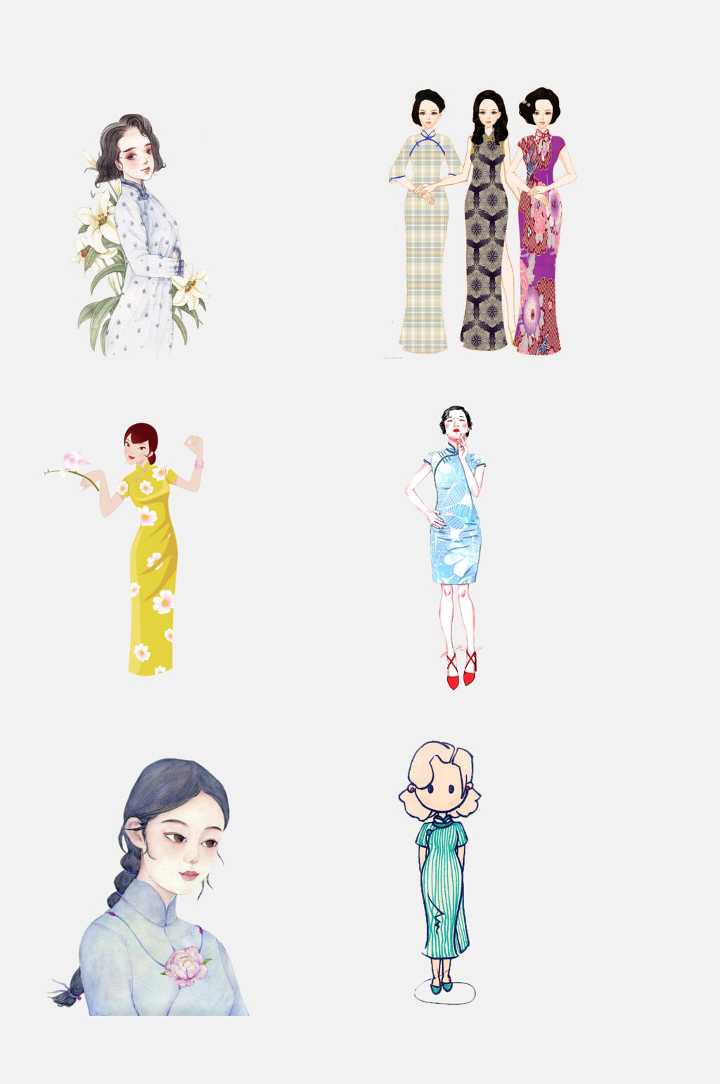 清新水彩中国风旗袍古典美女素材素材