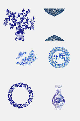 中国风青花瓷古董文物图案素材
