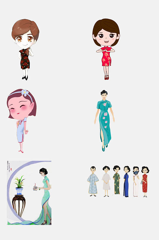 卡通中国风旗袍古典美女素材
