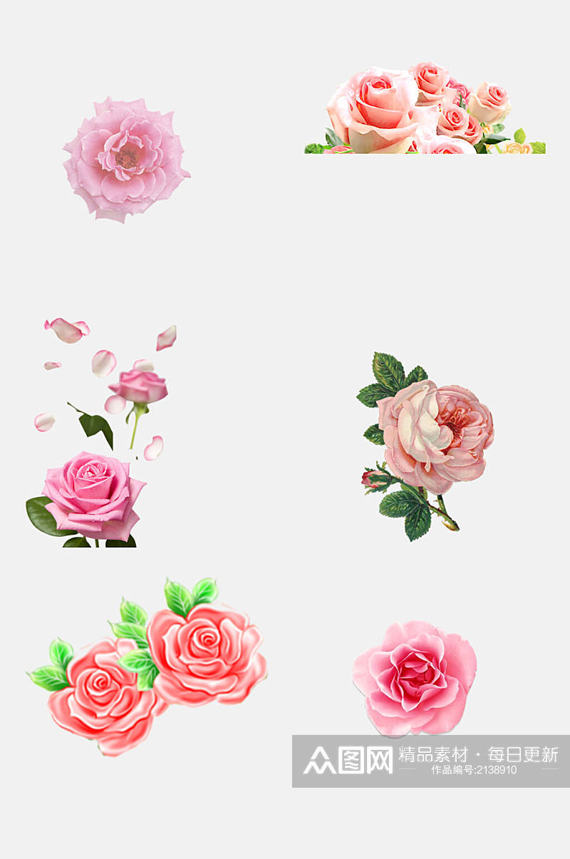 清新唯美粉色花朵情人节玫瑰花免抠元素素材