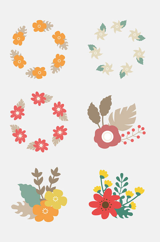 清新花卉花草植物花环装饰标签免抠元素