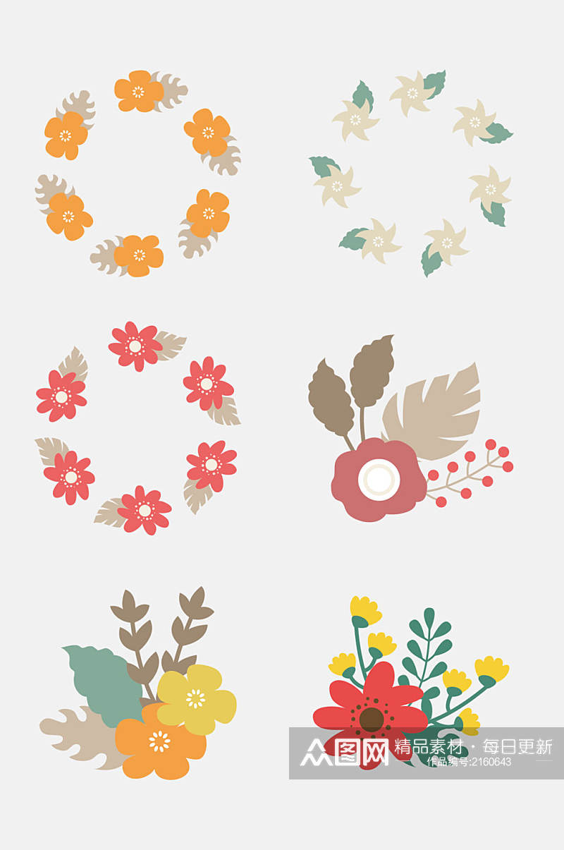 清新花卉花草植物花环装饰标签免抠元素素材