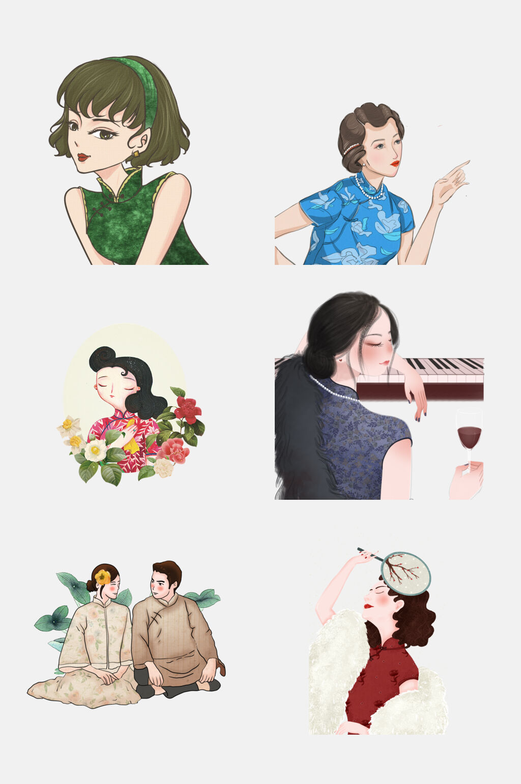 中国风旗袍古典美女人物素材素材