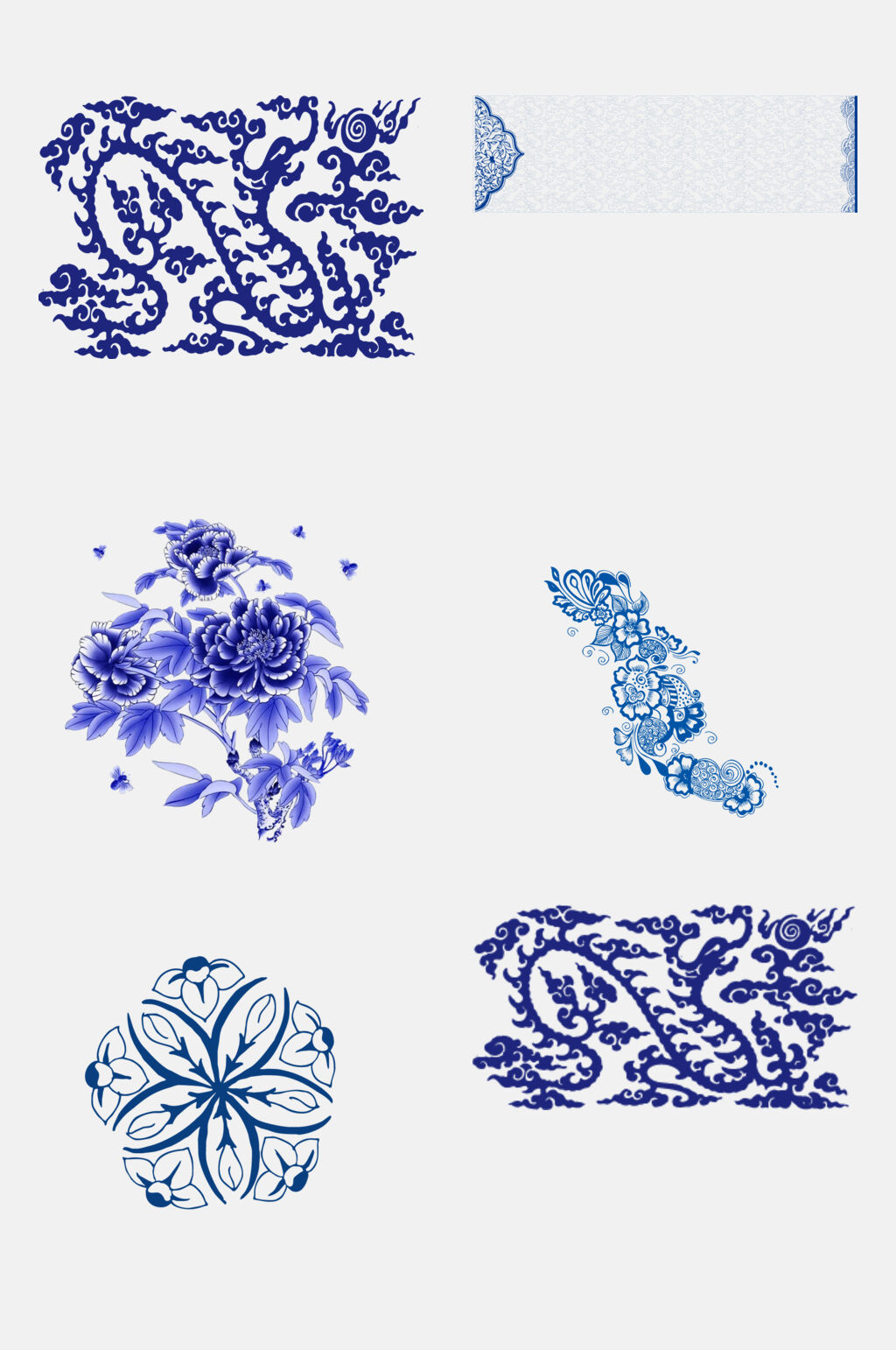 水彩中国风青花瓷图案素材素材