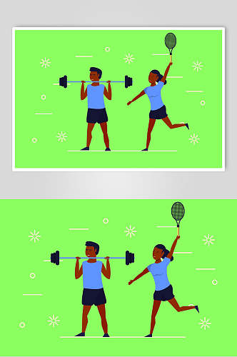 举重网球户外运动插画素材