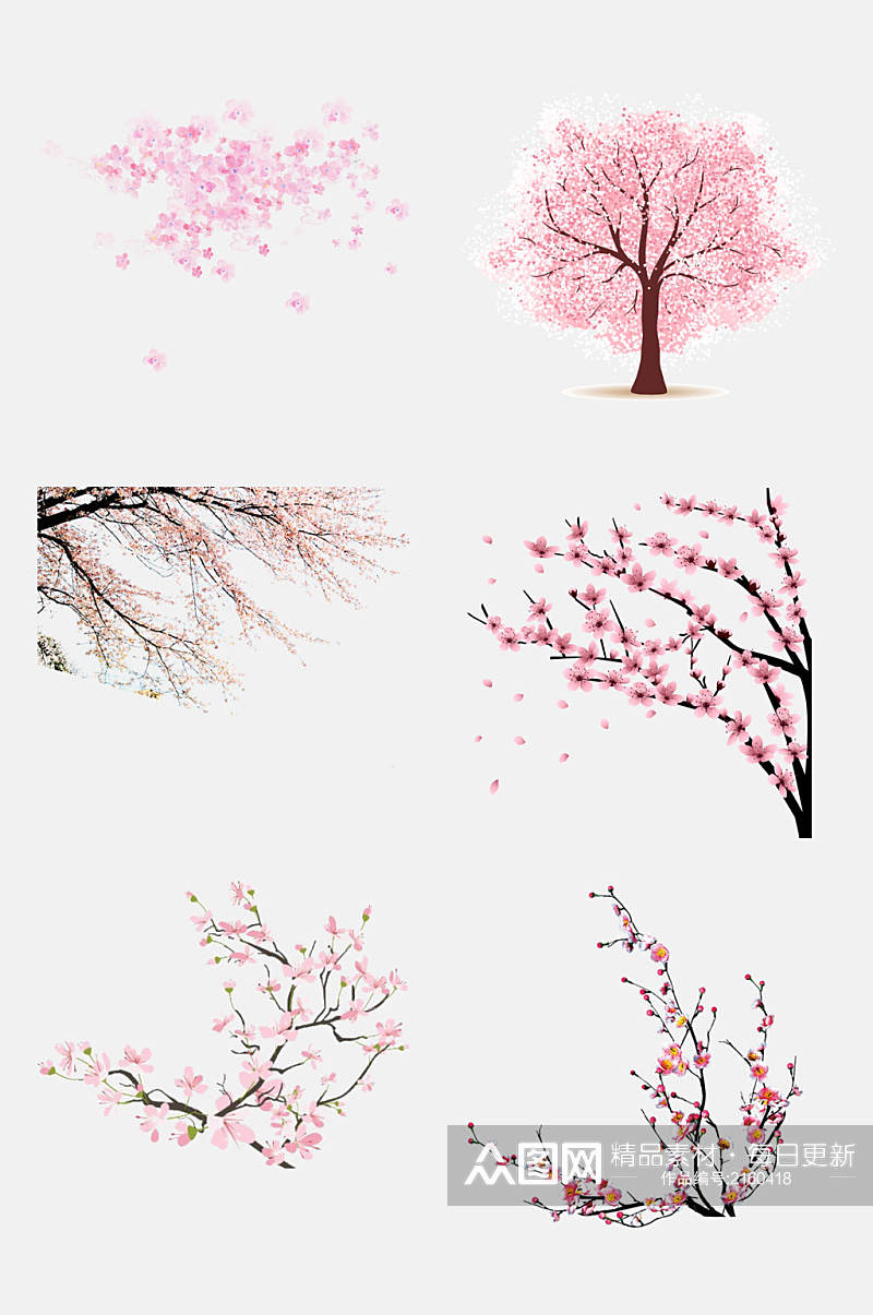 粉色樱花树荷花莲花免抠元素素材