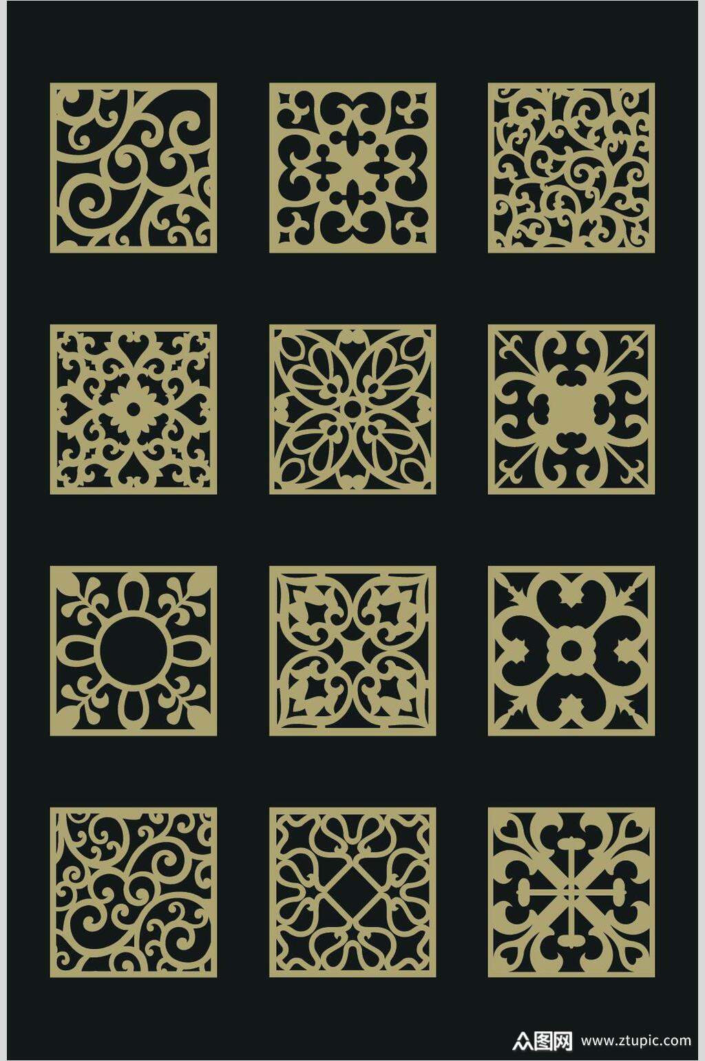 方形高端中式古典花纹矢量元素素材