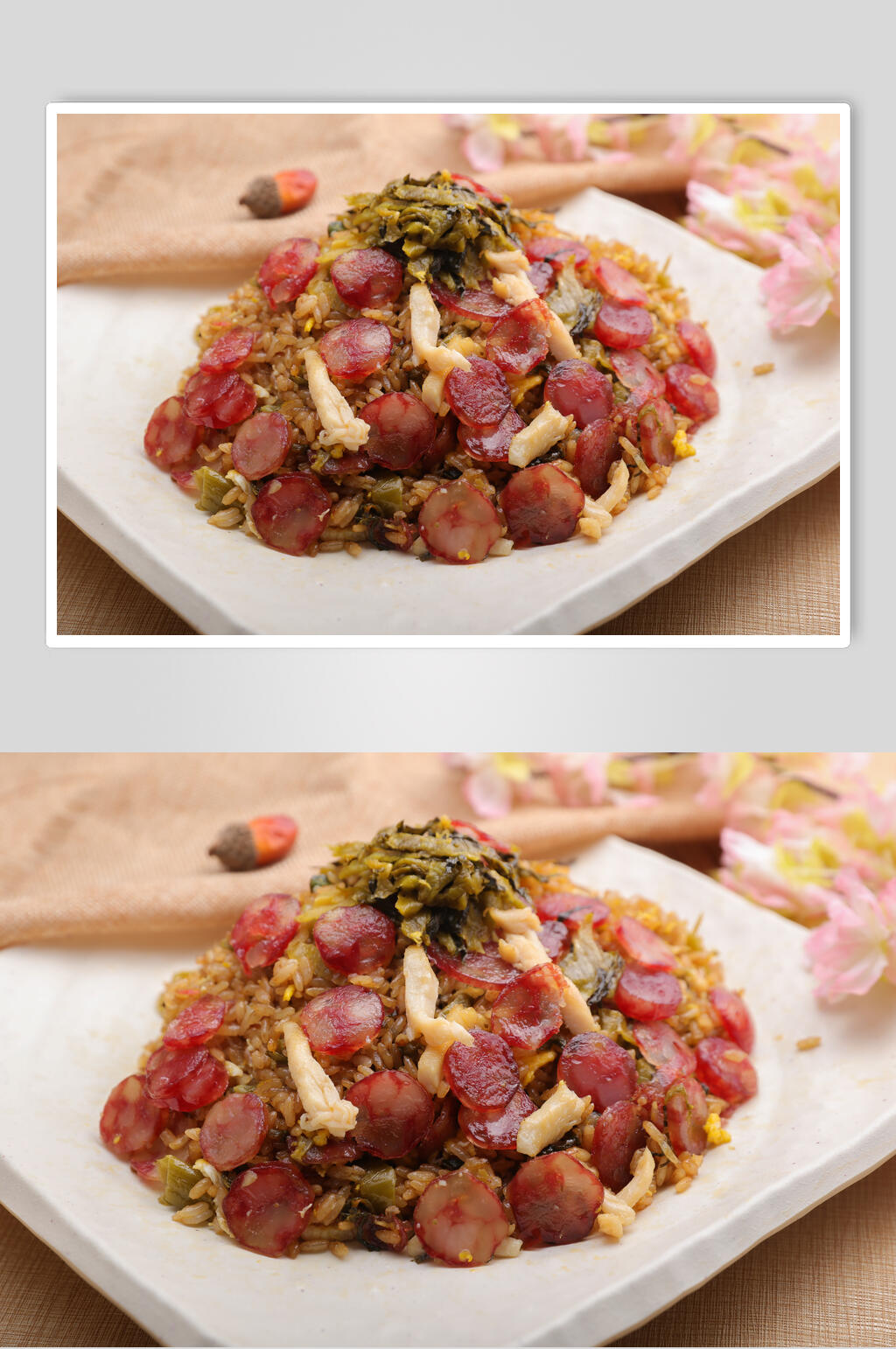 美味酸菜腊肠炒饭摄影图片素材