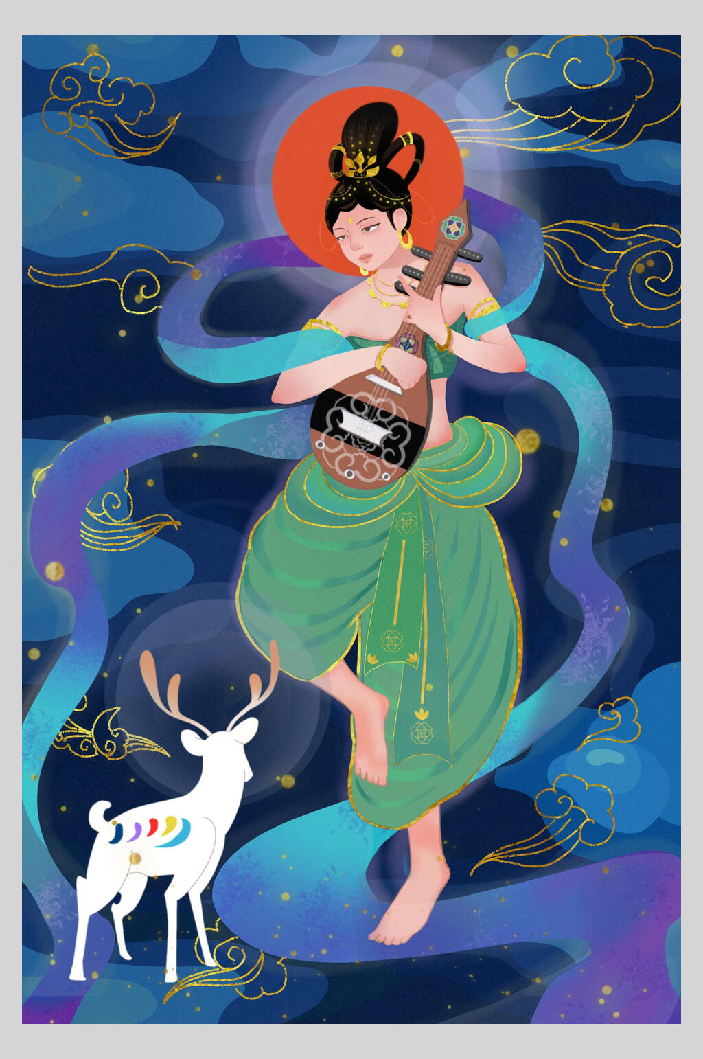 简约绚烂仙女白鹿插画